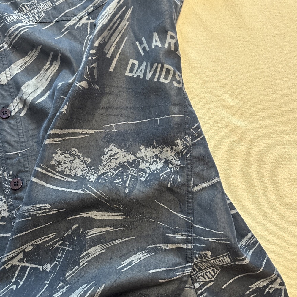 Harley-Davidson Shirt‎ Mens 2XL Short Sleeve Button-Up All Over Print Rayon - Picture 7 of 8